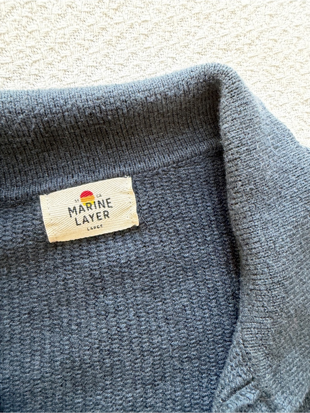 Marine Layer Liam Long Sleeve Sweater Polo Navy Sunset Stripe Large - Picture 3 of 7